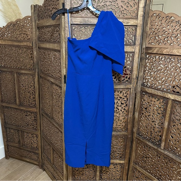 NWT DRESS THE POPULATION Tiffany One-Shoulder Midi Dress Royal Blue M reg $148 - Picture 8 of 10